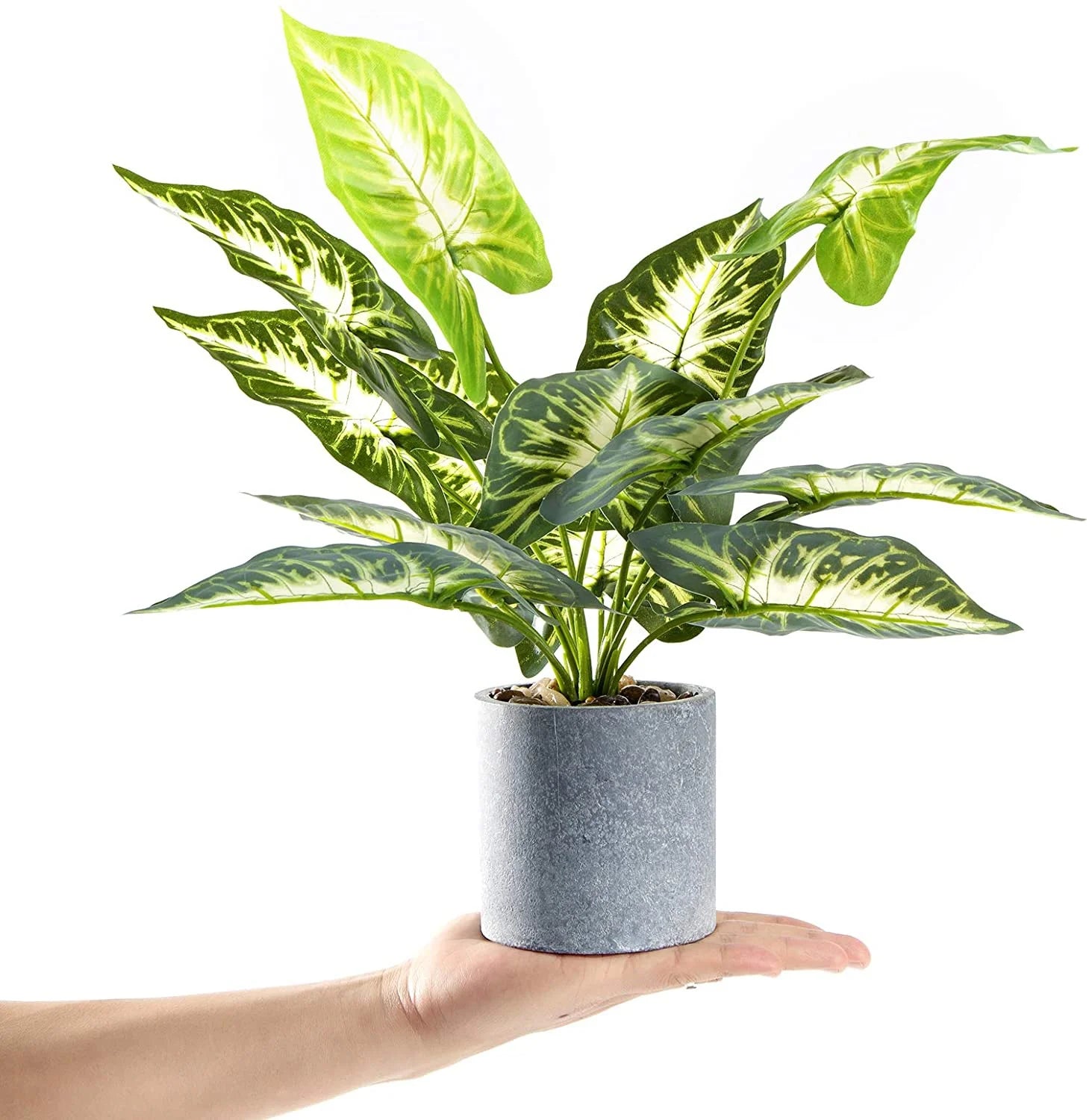 15" Artificial Potted Green Leaf Plants in Pot for Indoor, Home,Living Room,Office,Tabletop,Desk (Taro Leaf)