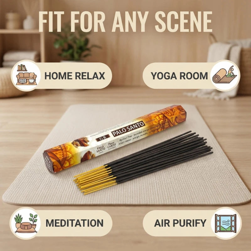 6 Sets of 120 Indian Incense Sticks Palo Santo Lavender Jasmine Meditation Fresh Air Scent Aroma Home Long-Lasting Fragrance