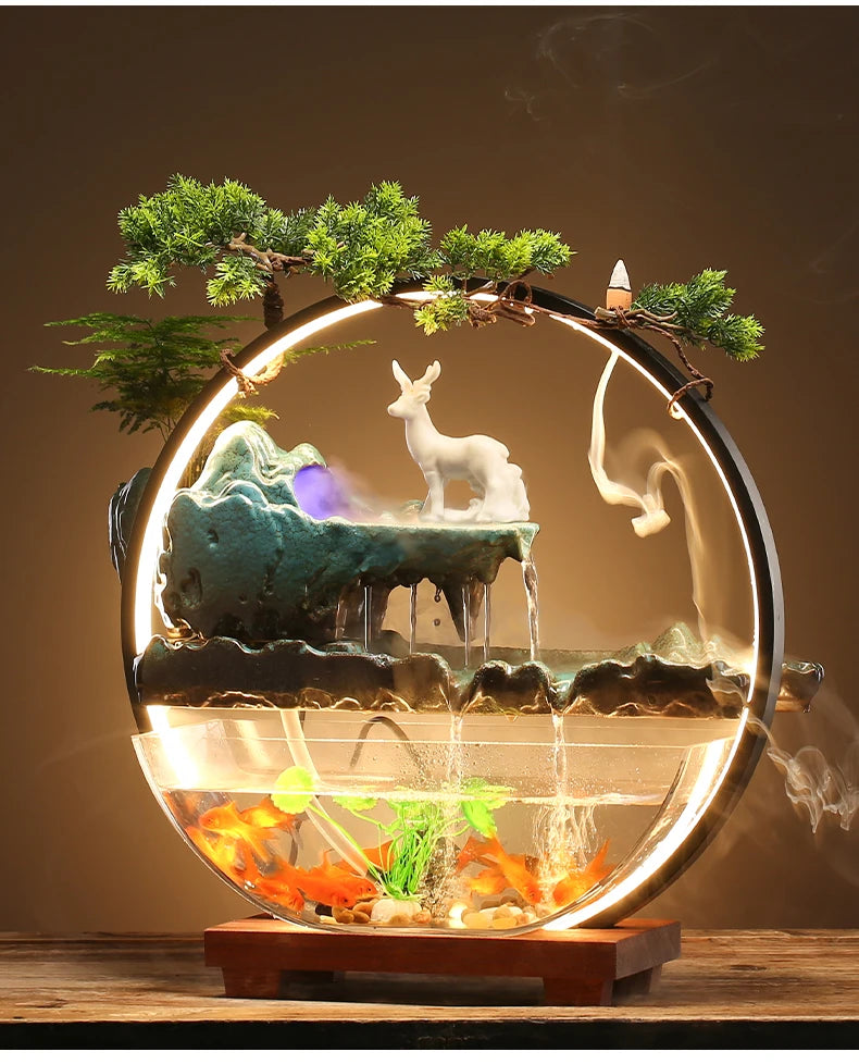 Chinese-style flowing water ornaments landscape fish tank living room small fountain waterfall creative home decoration