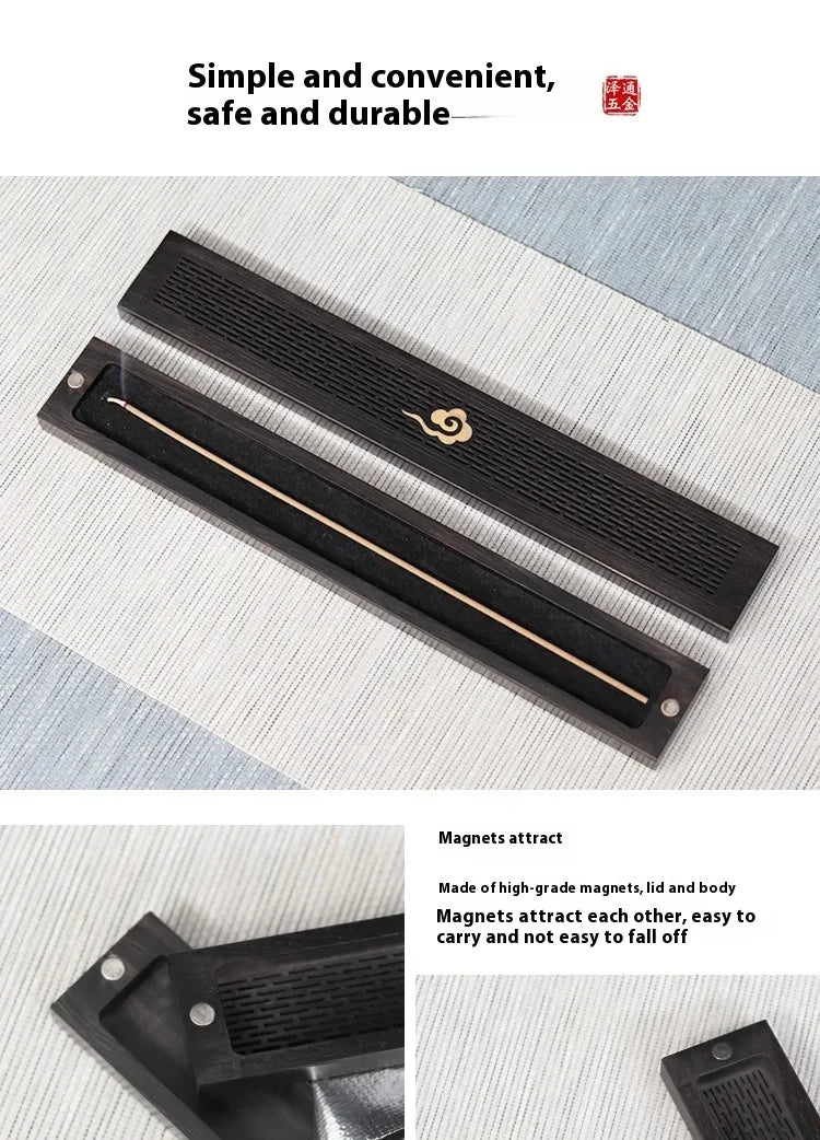 Portable Incense Burner Stick Holder Antique Ebony Sandalwood Hollowed Out Line Incense Box Buddhist Bedroom Yoga Incense Burn