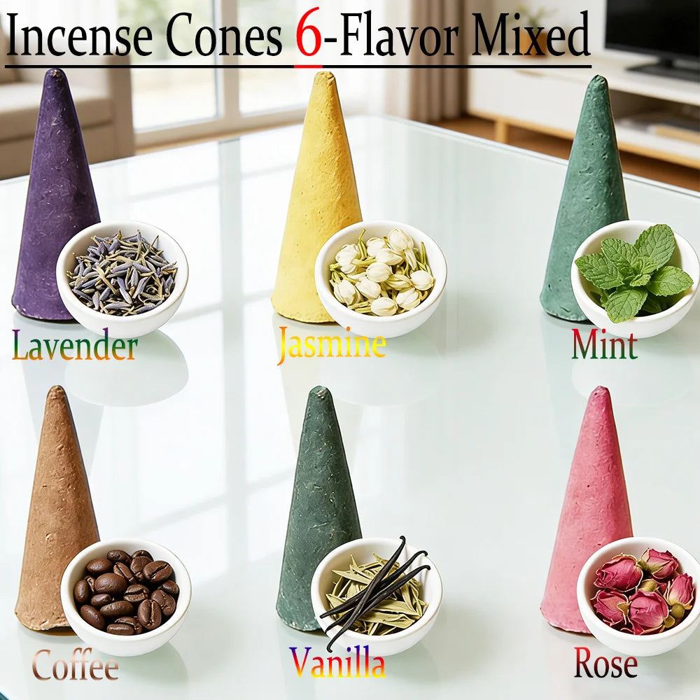 High-Quality Natural Incense Sticks, 2.7cm Tall Cones, with Scents of Vanilla, Coffee, Jasmine, Mint, Lavender, Rose, Etc., Rich in Fragrance, Burn for a Long Time, Creating an Aesthetic Smoke Effect, Suitable for Purifying t