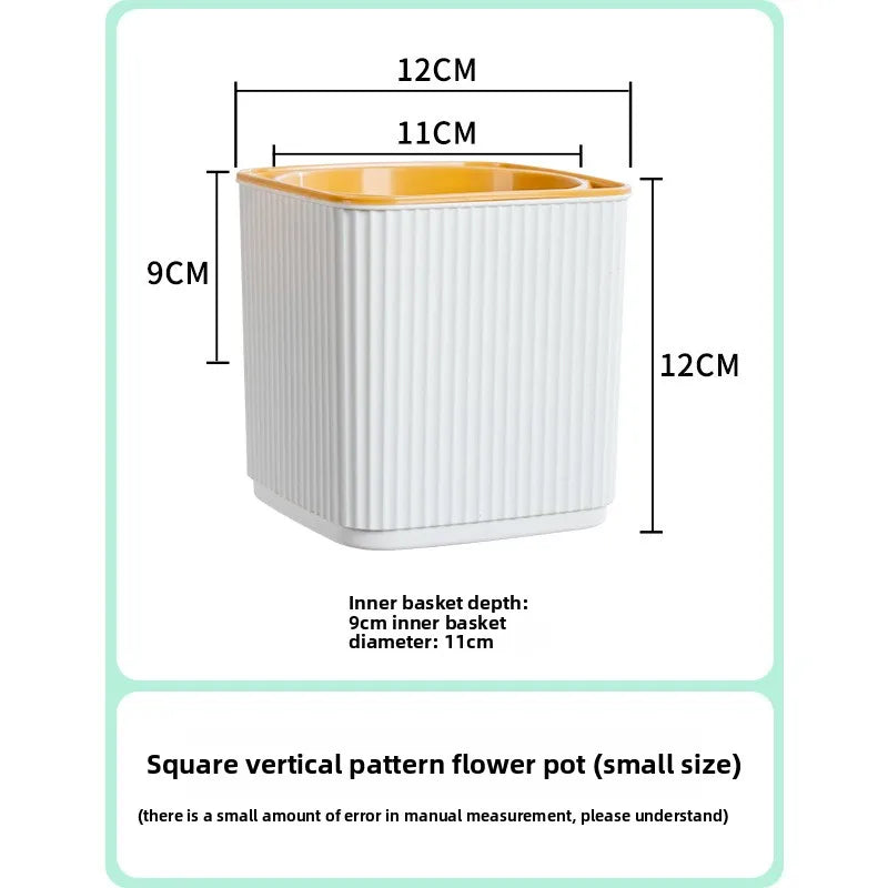 Self-Watering Flower Pot for Lazy People Nordic Style Vertical Striped Square Thickened Plastic Resin Indoor Balcony Green Plant