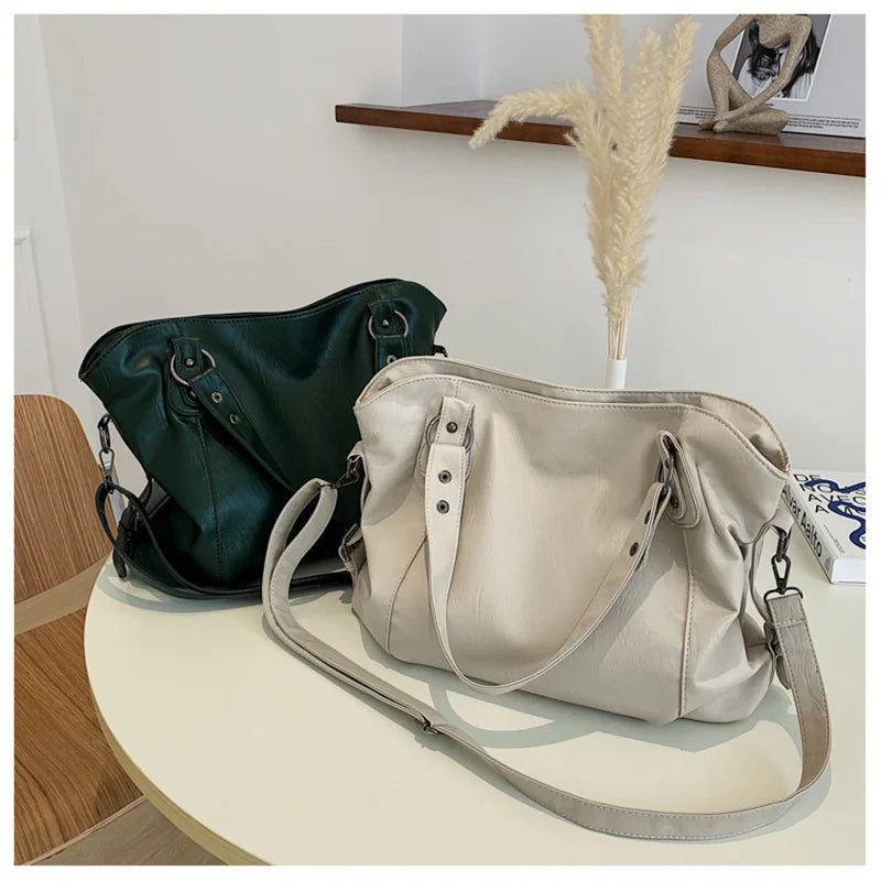 Big Black Shoulder Bags for Women Large Hobo Shopper Bag Solid Color Quality Soft Leather Crossbody Handbag Lady Travel Tote Bag