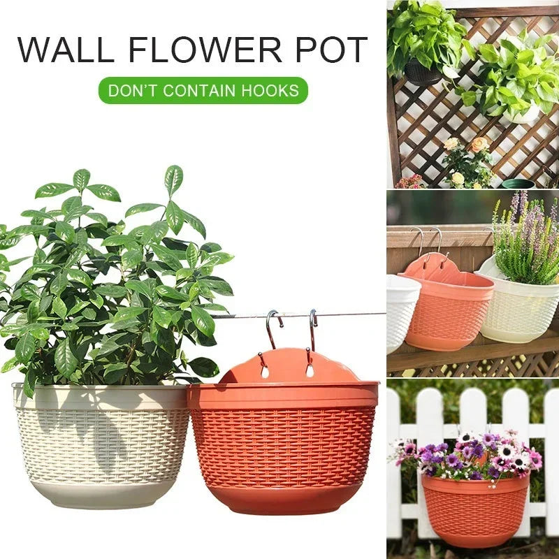 Imitation Rattan Weaving Creative Flower Planter Garden Pot Flowerpot Wall Hanging Plant Grow Basin Baskets Yard Balcony