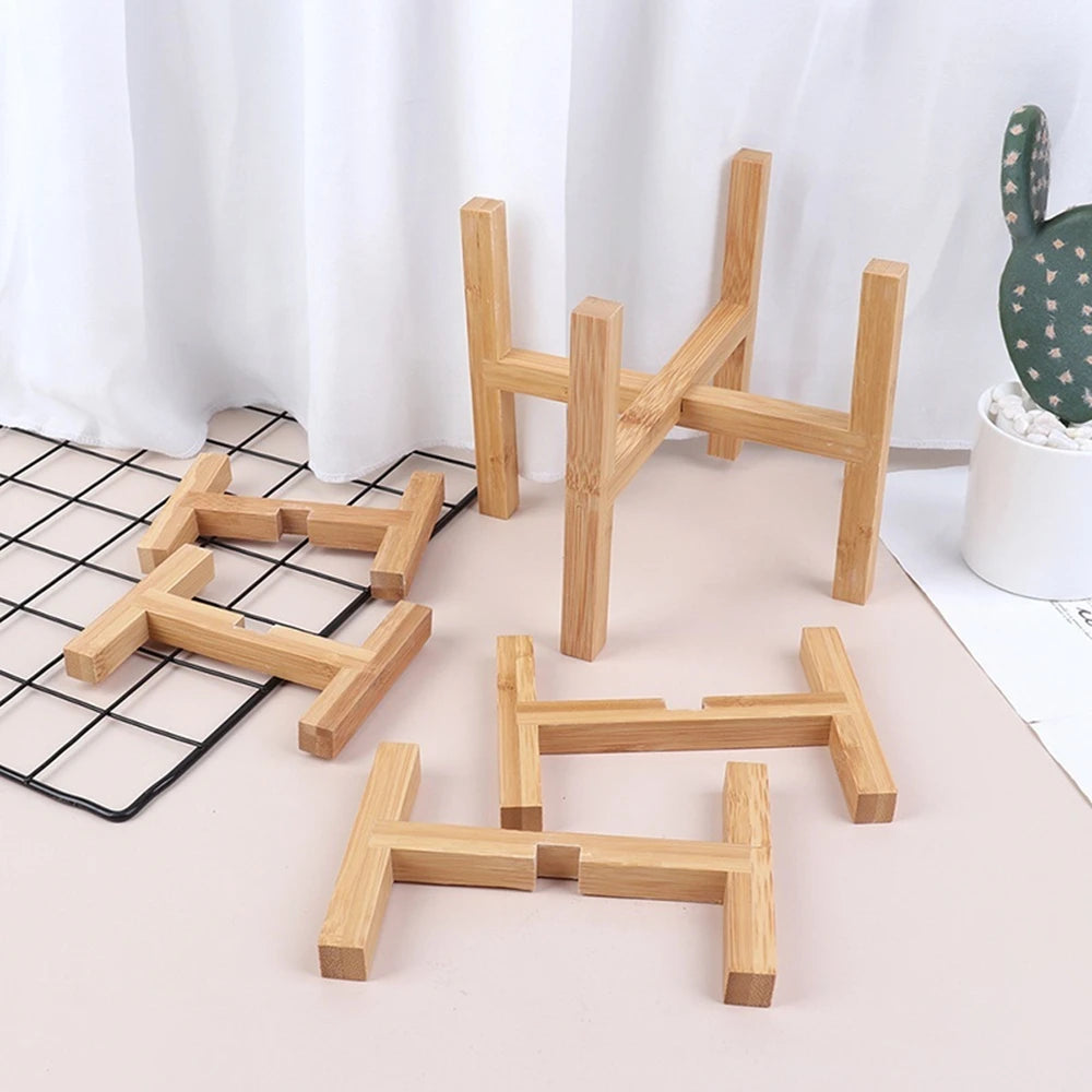 Indoor Durable Home Decor Planter Display Bonsai Holder Flower Pot Trays Wood Rack Plant Stand Shelf
