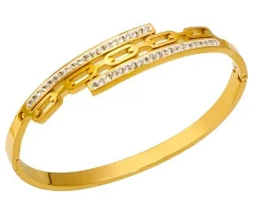 Bamboo Beads Punk Gold Plated Bangle for Women Men Trendy Stainless Steel Metal Bracelets Geometric Round Bead Jewelry Accessory