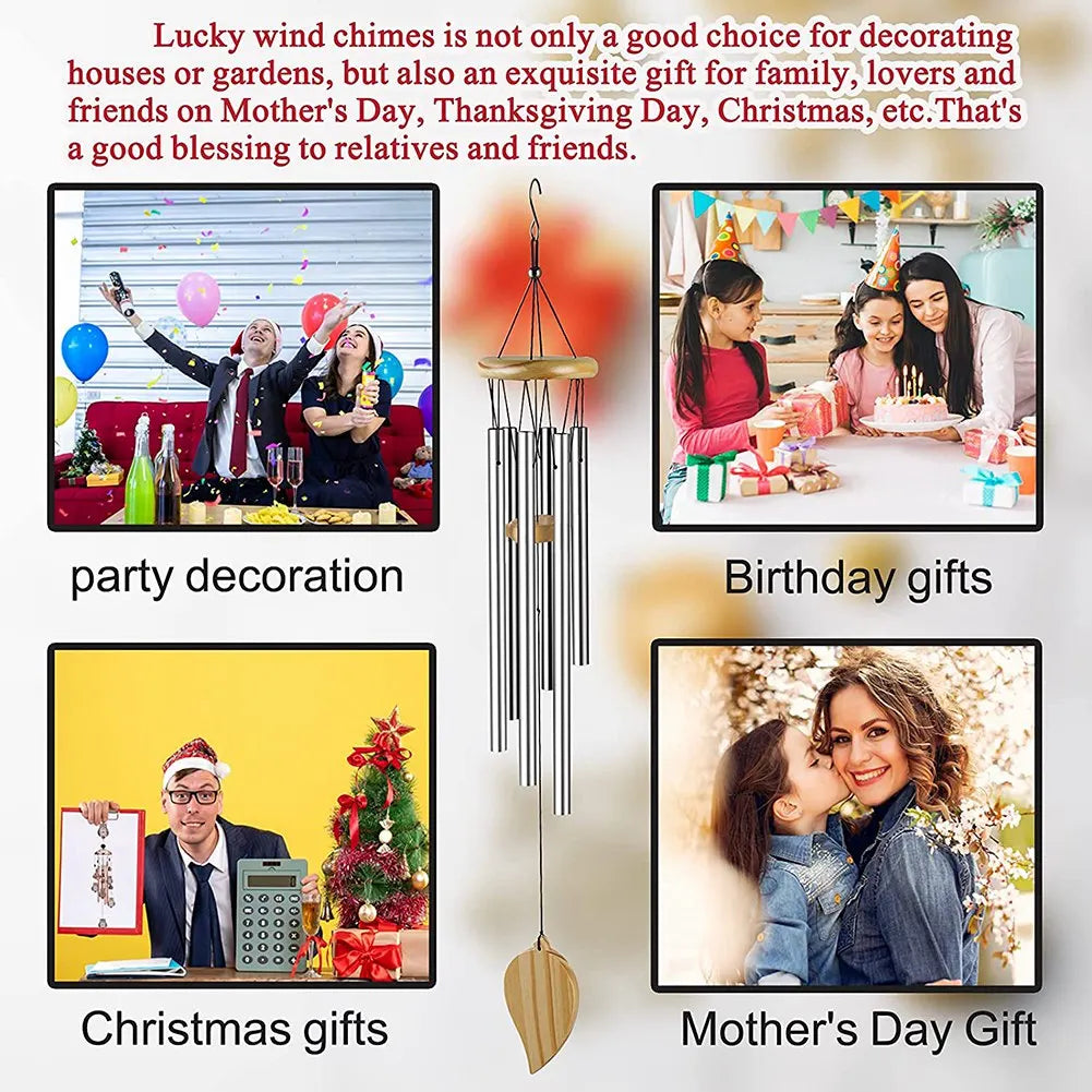 2025 Trend Wind Chimes Outdoor, Memorial Wind Chimes With Hook And 6 Tubes, Wooden Wind Chime Decor For Home, Garden, Patio