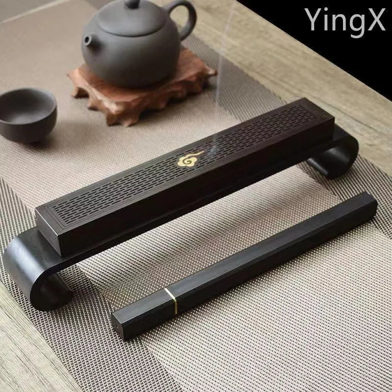 Portable Incense Burner Stick Holder Antique Ebony Sandalwood Hollowed Out Line Incense Box Buddhist Bedroom Yoga Incense Burn