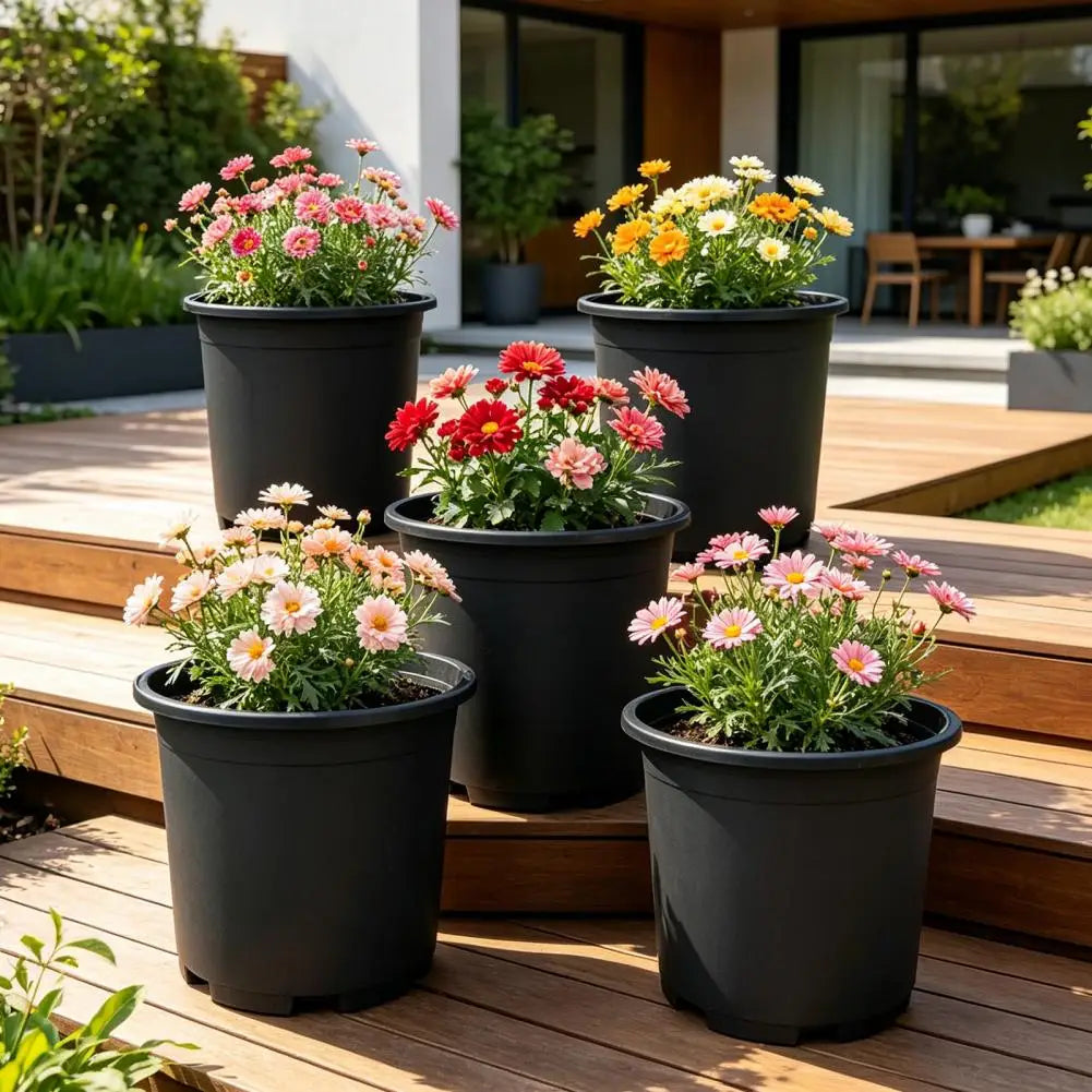 Indoor Plant Pot Black Plastic Flowerpot Planter with Drainage Holes Reinforced Rim Nursery Container Gallon Planter Pot