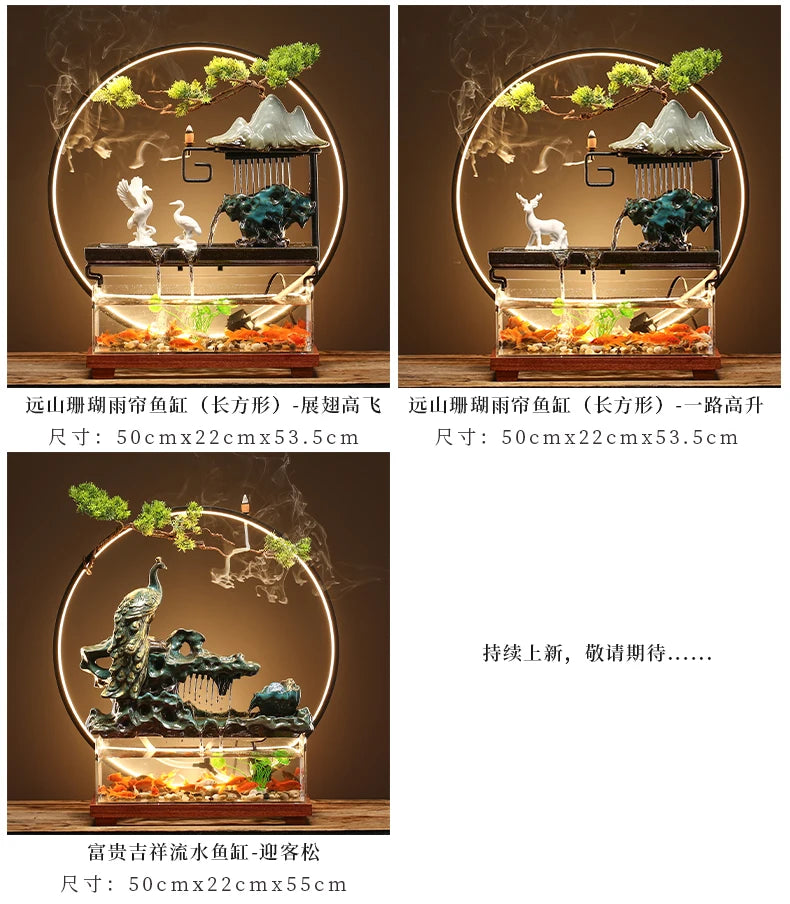 Chinese-style flowing water ornaments landscape fish tank living room small fountain waterfall creative home decoration