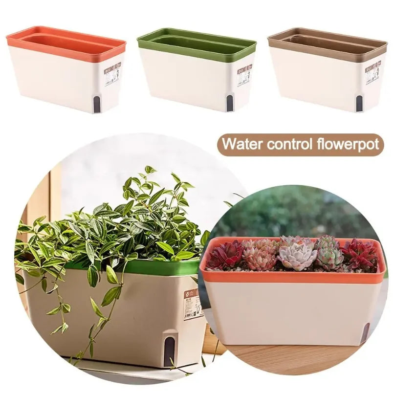 Modern Stylish Double Layer Flower Pot Rectangular Indoor Flower Planter Box Self Watering Plant Pot Hydroponics Planter