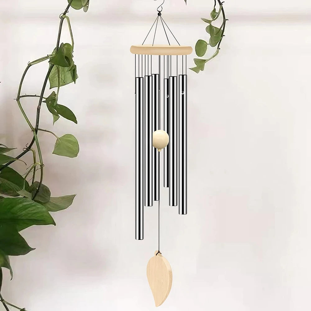 2025 Trend Wind Chimes Outdoor, Memorial Wind Chimes With Hook And 6 Tubes, Wooden Wind Chime Decor For Home, Garden, Patio