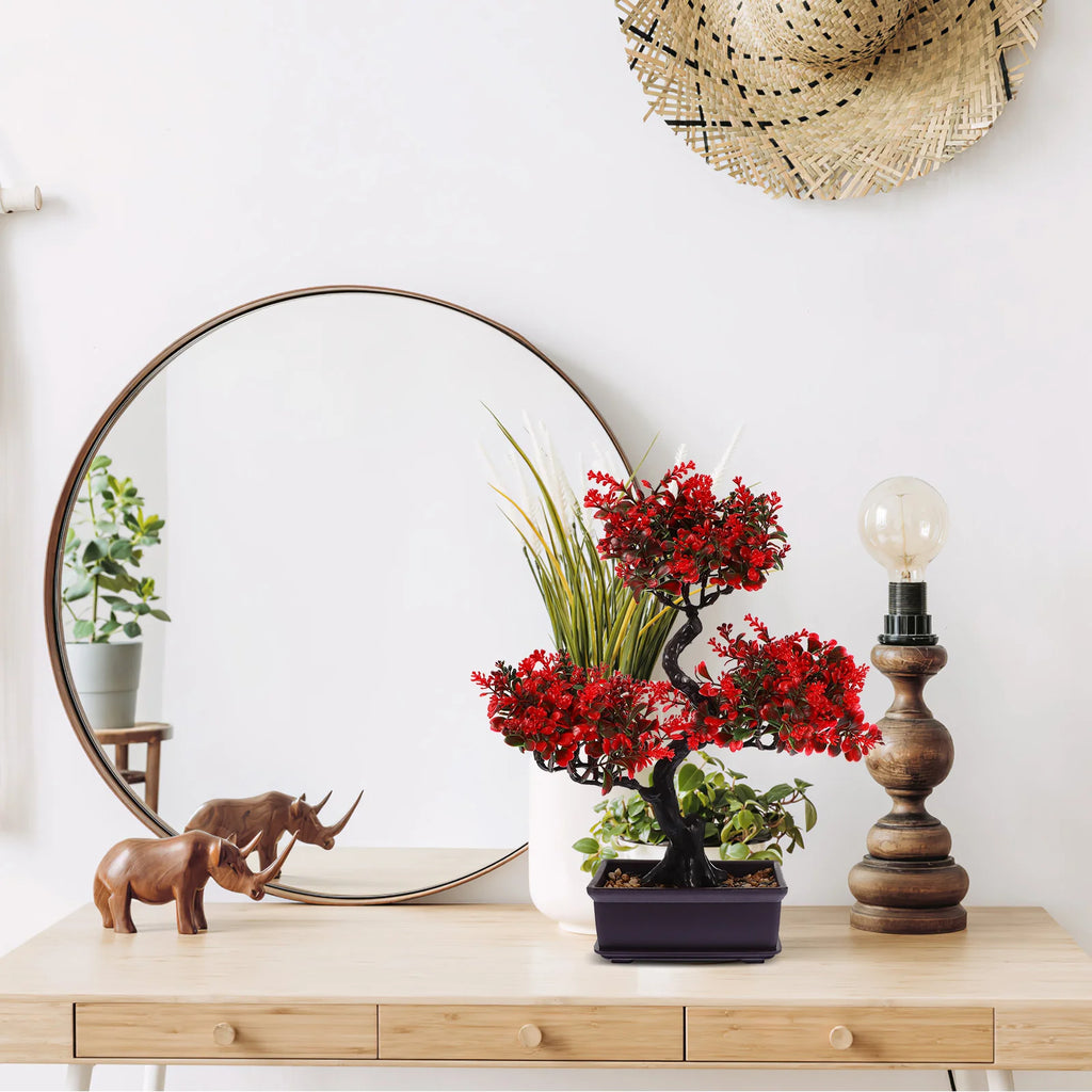 Realistic Artificial Bonsai Tree Indoor Decor Plants Desk Home Office Japanese Pot Artificial Flowers Premium Material Safe