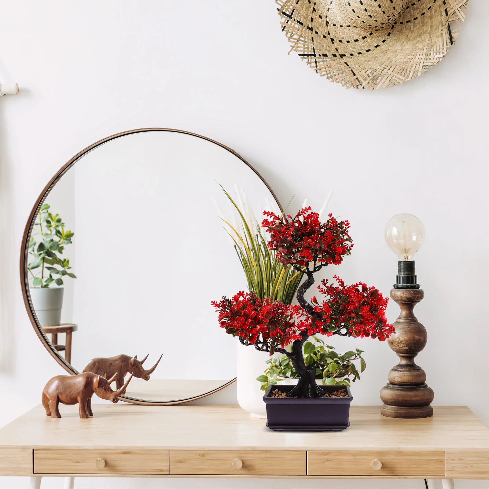 Realistic Artificial Bonsai Tree Indoor Decor Plants Desk Home Office Japanese Pot Artificial Flowers Premium Material Safe