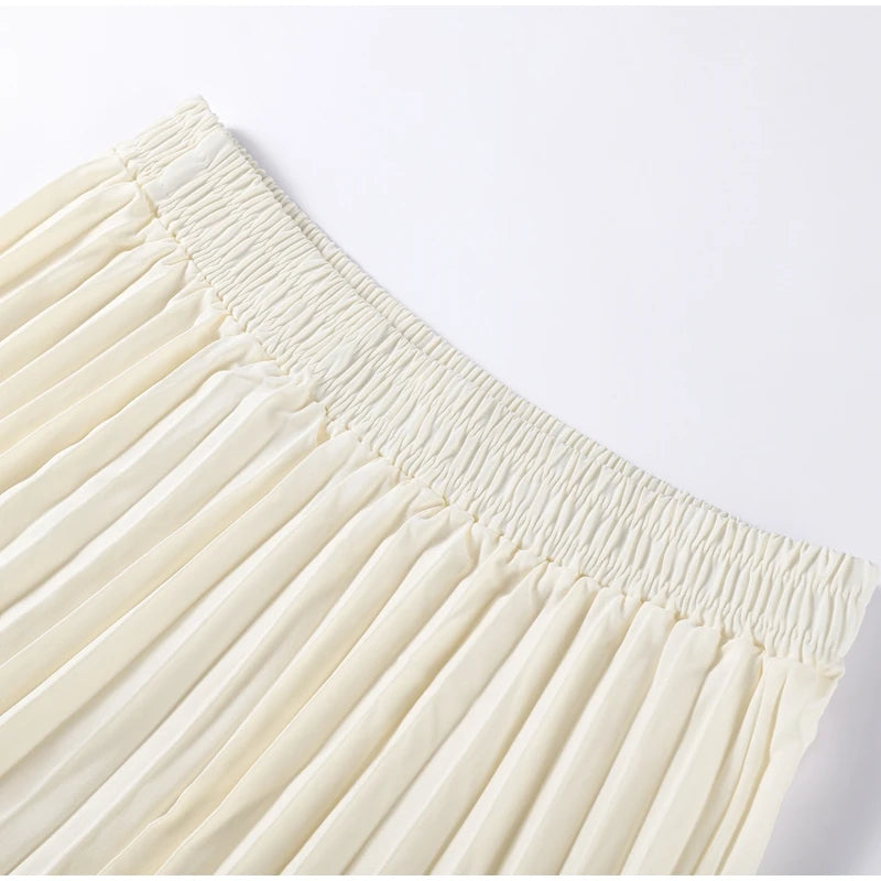 2025 Women Fashion O-neck Patchwork Long Dress Elegant Solid Flare sleeve Pleated High Waist Slim Dresses Lady Summer Chic Robes