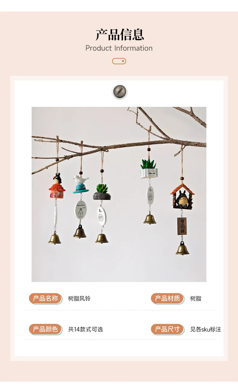 Cartoon Totoro Wind Chime  Resin Hanging Bell Creative Home Decor Wall Ornament Household Goods