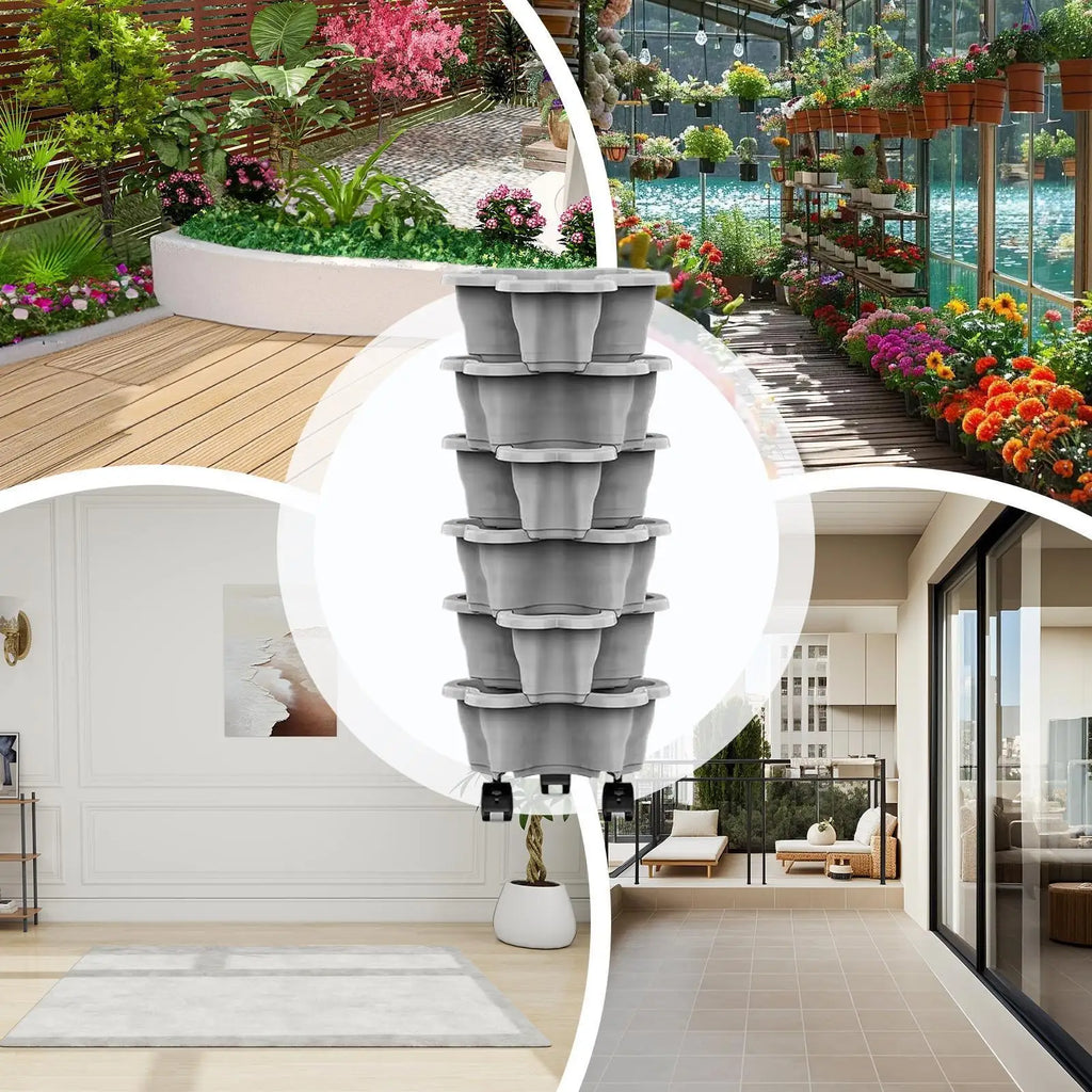 Plant Tower Indoor 6-Tier With Wheels Space Saving Stackable Vertical Planter Tower For Indoor Outdoor Home Yard Patio Raised