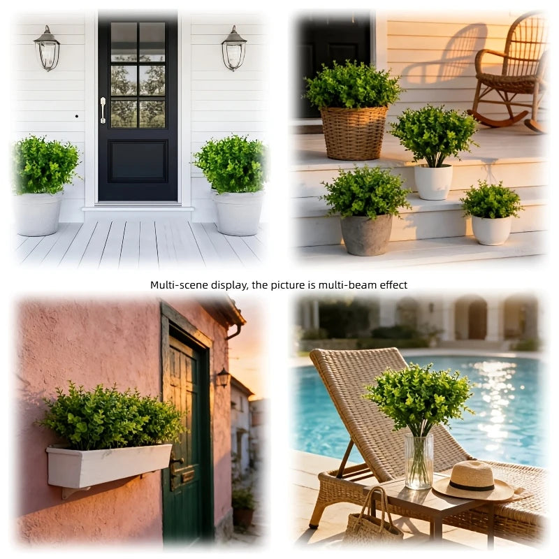 20PC Outdoor Artificial Green Plant UV-Resistant Simulated School Tree Shrubs Artificial Greenery Eucalyptus Suitable for Indoor
