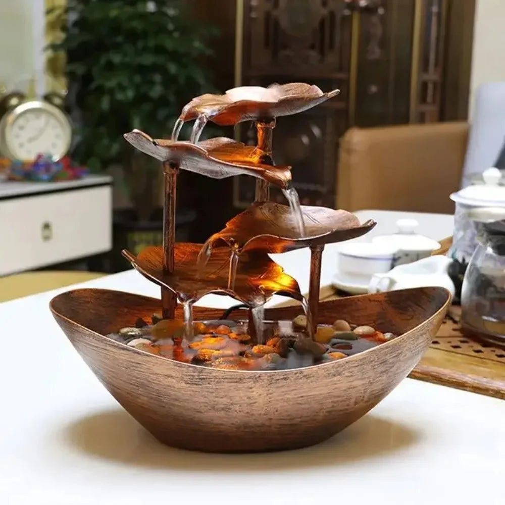 Tabletop Fountain Waterfall Fountain for Indoor Decor Water Over Sailing Lotus Leaf Electric Pump Soothing Calming and Relaxing