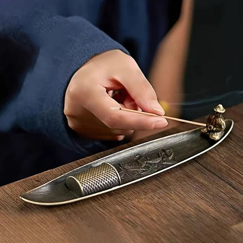 Boat Old Men Fishing Incense Stick Creative Leafs Censer Incense Holder Aromatherapy Ornament Home Indoor Incense Burner