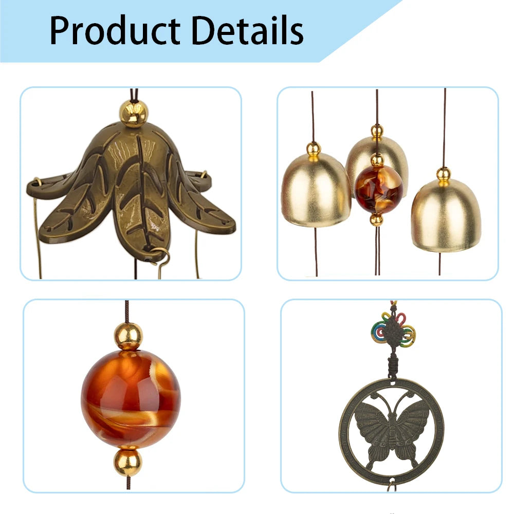 6 Bells Wind Chime with Butterfly Charms Home Garden Decor Chimes Handmade Feng Shui Hanging Wind Chimes Lucky Gifts for Friends