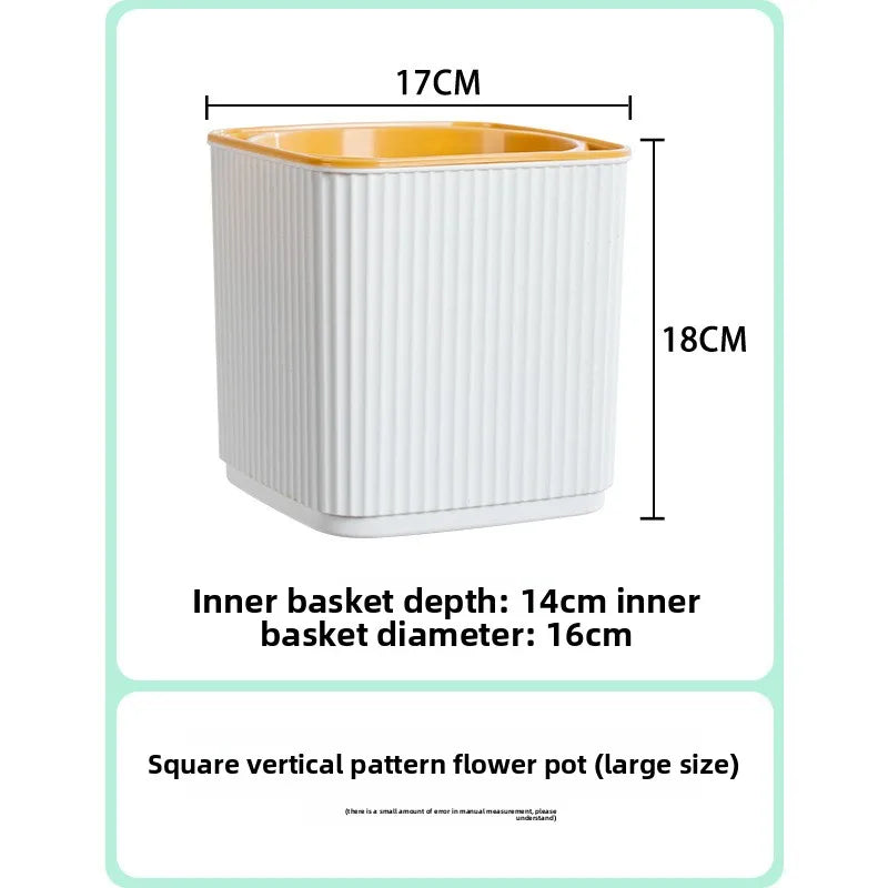 Self-Watering Flower Pot for Lazy People Nordic Style Vertical Striped Square Thickened Plastic Resin Indoor Balcony Green Plant