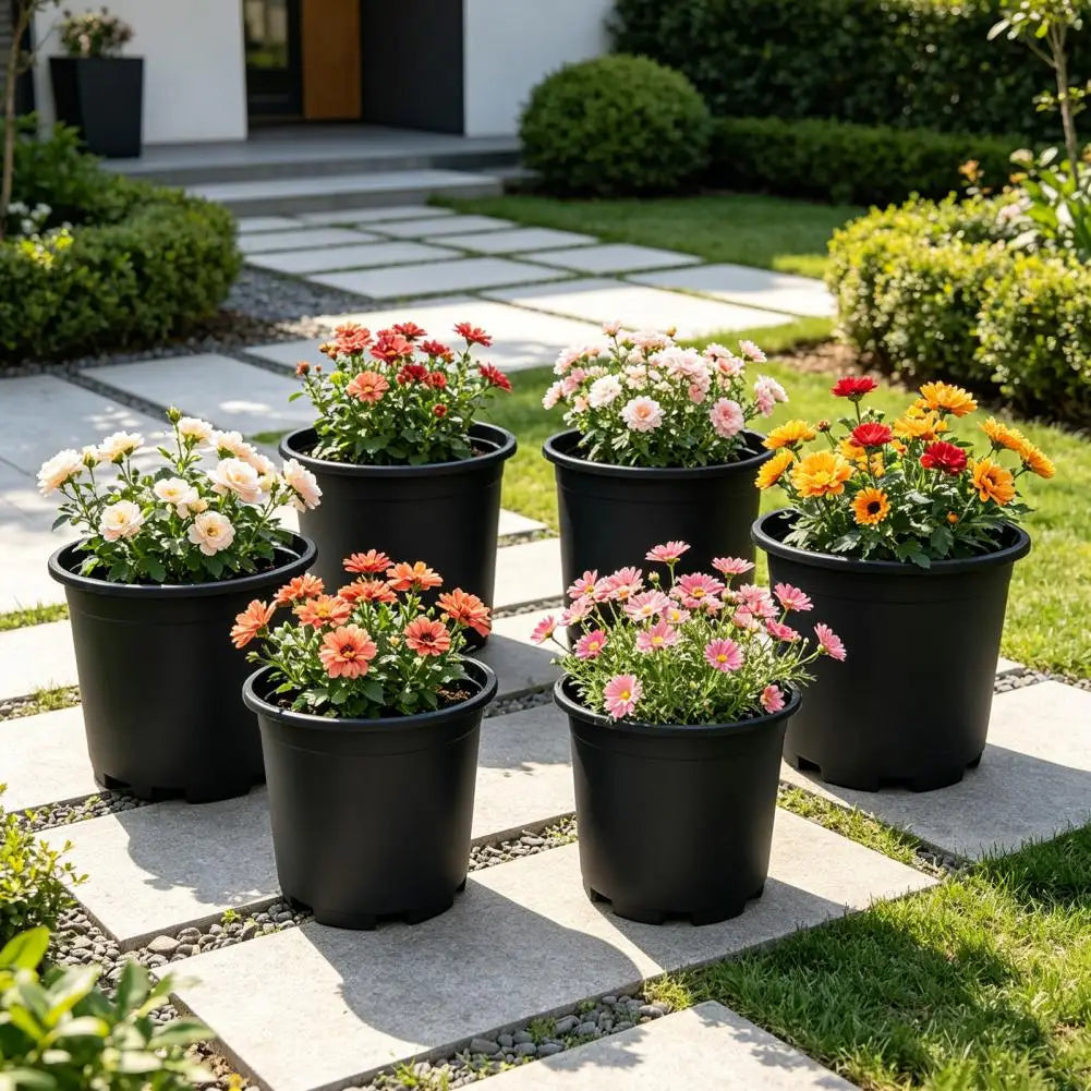 Indoor Plant Pot Black Plastic Flowerpot Planter with Drainage Holes Reinforced Rim Nursery Container Gallon Planter Pot