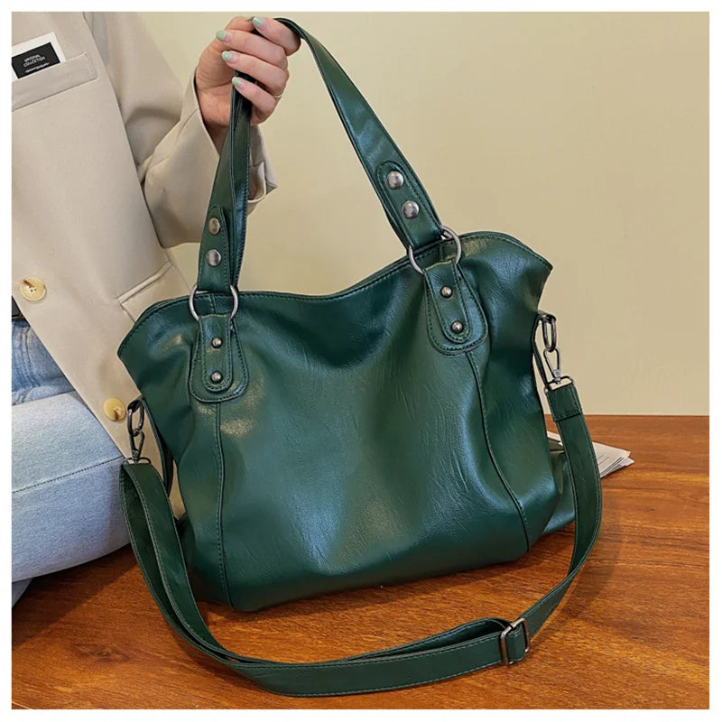 Big Black Shoulder Bags for Women Large Hobo Shopper Bag Solid Color Quality Soft Leather Crossbody Handbag Lady Travel Tote Bag