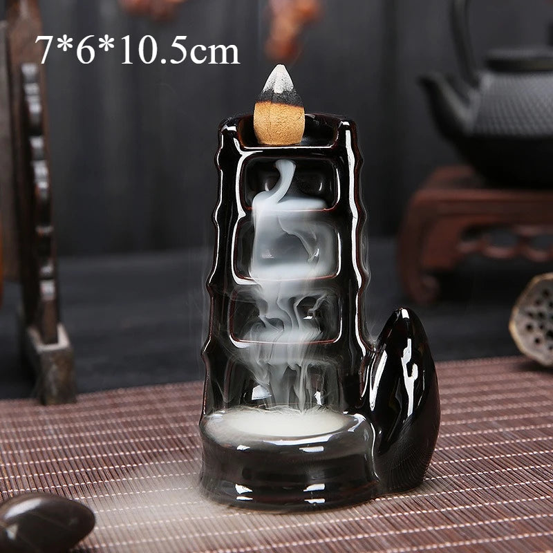 Ceramic Waterfall Backflow Incense Burner, Lotus Buddha Hand Design, Misty Smoke Effect for Zen Meditation, Home Good Luck Decor