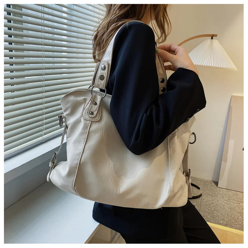 Big Black Shoulder Bags for Women Large Hobo Shopper Bag Solid Color Quality Soft Leather Crossbody Handbag Lady Travel Tote Bag