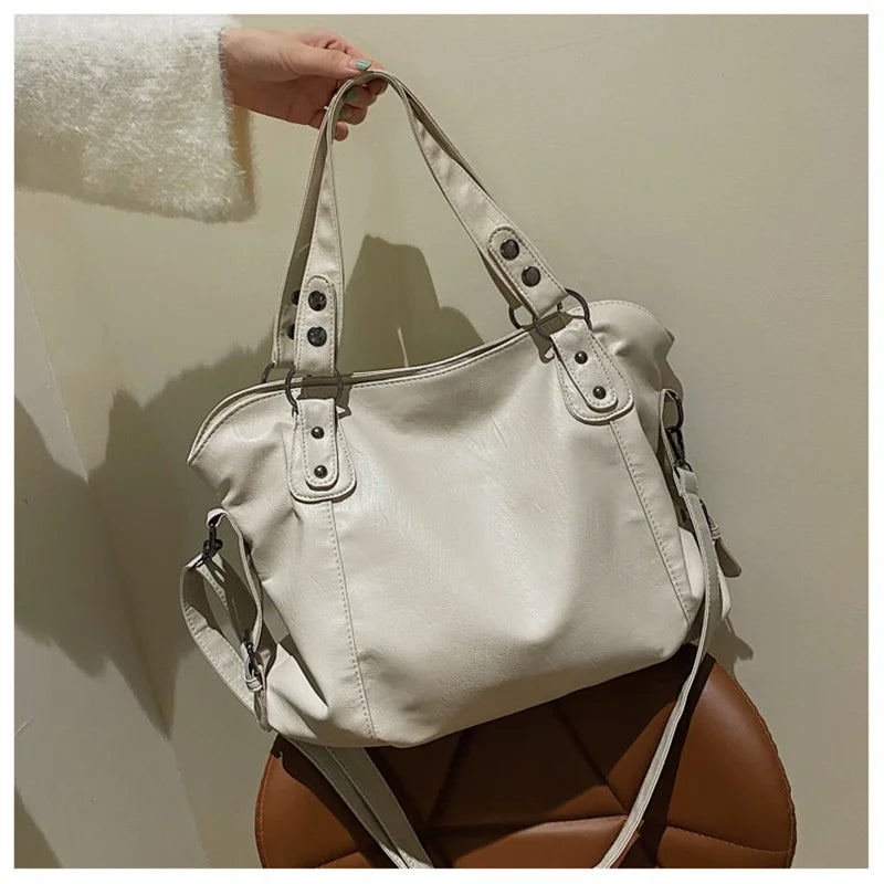 Big Black Shoulder Bags for Women Large Hobo Shopper Bag Solid Color Quality Soft Leather Crossbody Handbag Lady Travel Tote Bag
