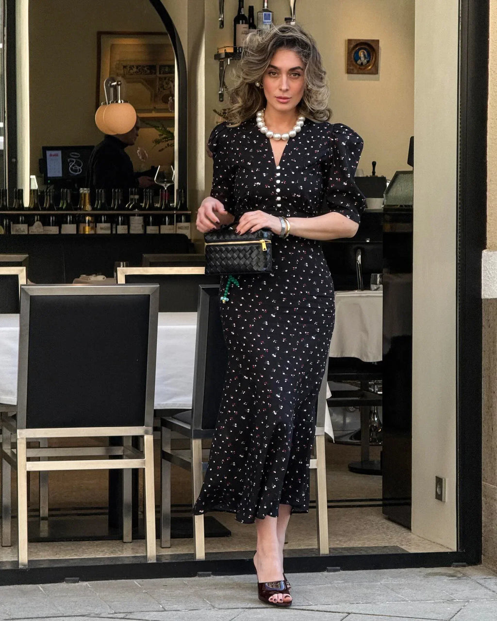 Tuularose Elegant Printed Long Dress Black V Neck Bubble Sleeve Summer Party Dresses Luxury Contrast Vintage Women Evening Dress