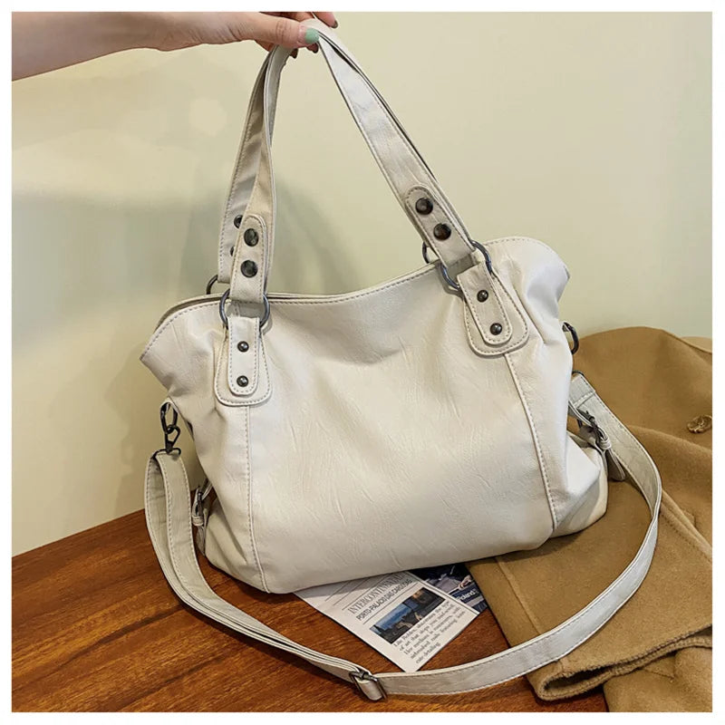 Big Black Shoulder Bags for Women Large Hobo Shopper Bag Solid Color Quality Soft Leather Crossbody Handbag Lady Travel Tote Bag