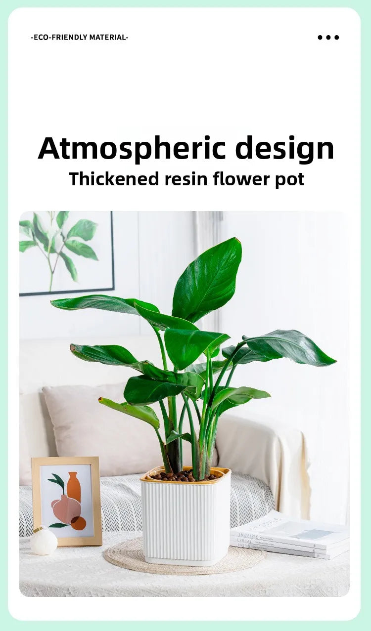 Self-Watering Flower Pot for Lazy People Nordic Style Vertical Striped Square Thickened Plastic Resin Indoor Balcony Green Plant
