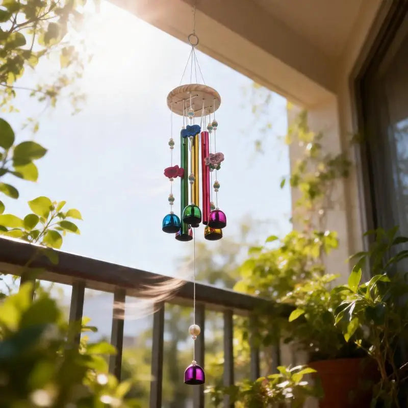● Colorful Metal Wind Chimes Wooden Top Hanging Decor With Flower Beads Wind Chime For Garden Patio Terrace Decor Wind Chimes
