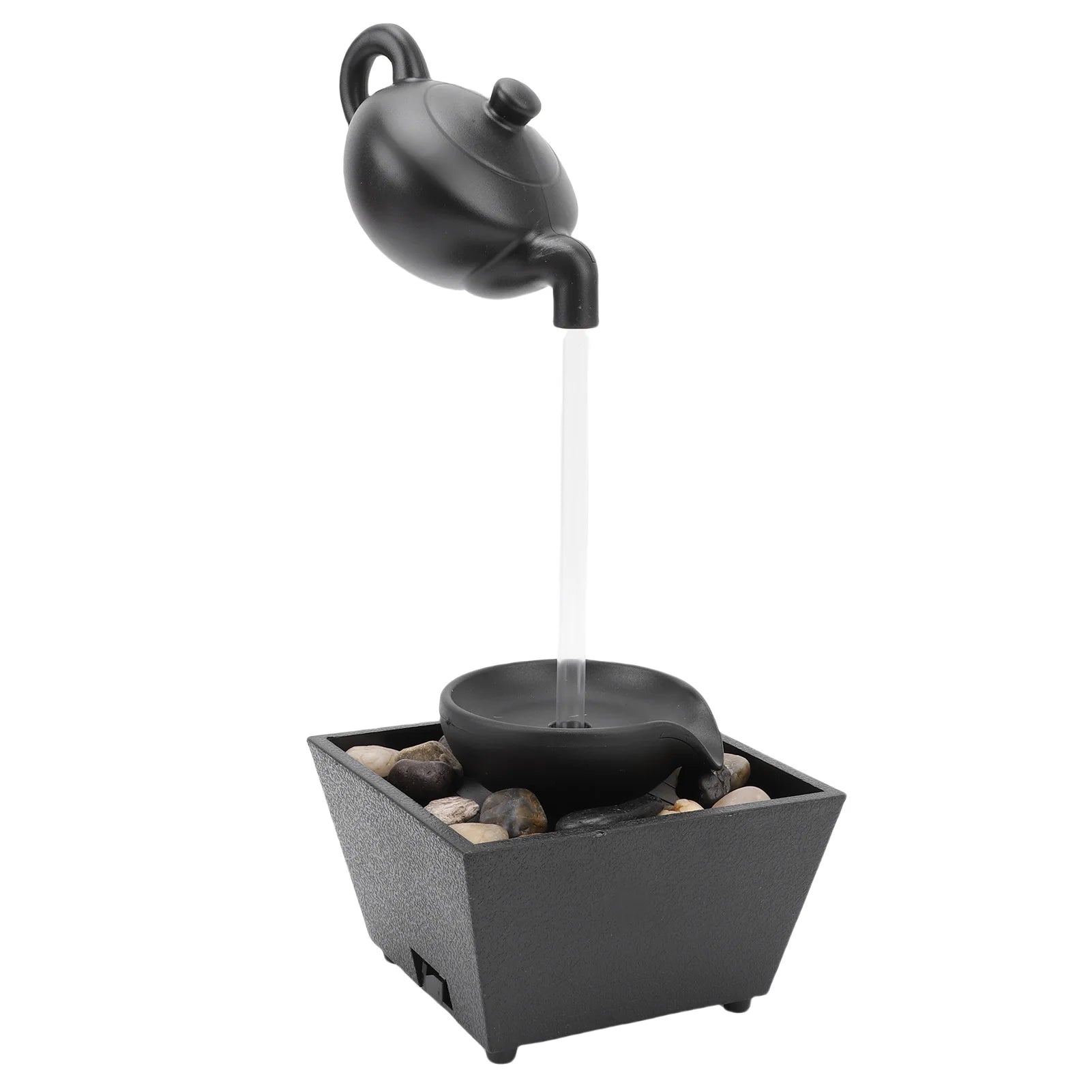 Floating Teapot Water Fountain Ornament Indoor Tabletop Waterfall Decoration with LED Light Stones Home Office Table Decor