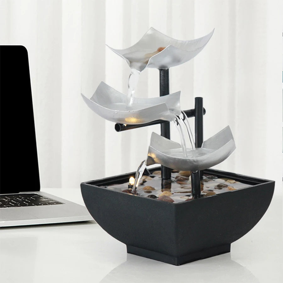 Mini Zen Desktop Fountain - LED Waterfall for Office Desk, Feng Shui Decor & Meditation Relaxation