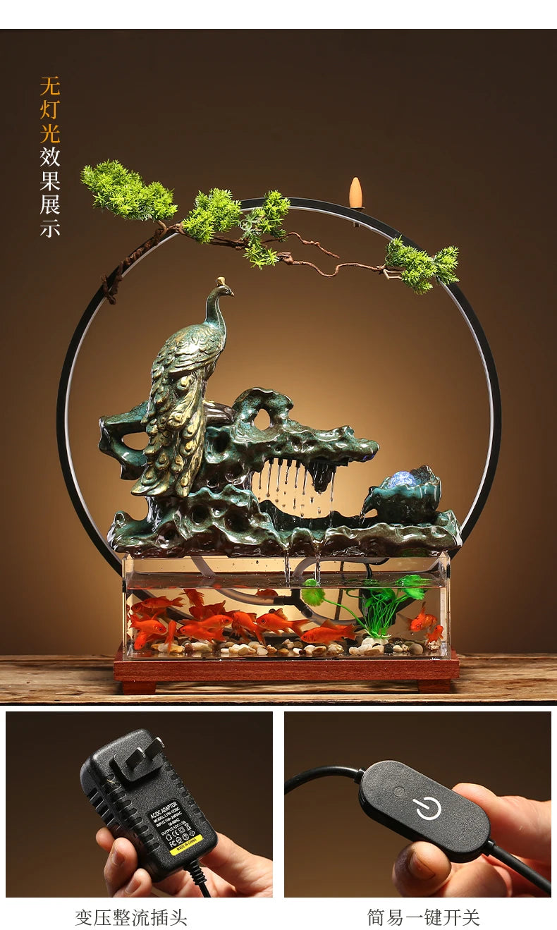 Chinese-style flowing water ornaments landscape fish tank living room small fountain waterfall creative home decoration