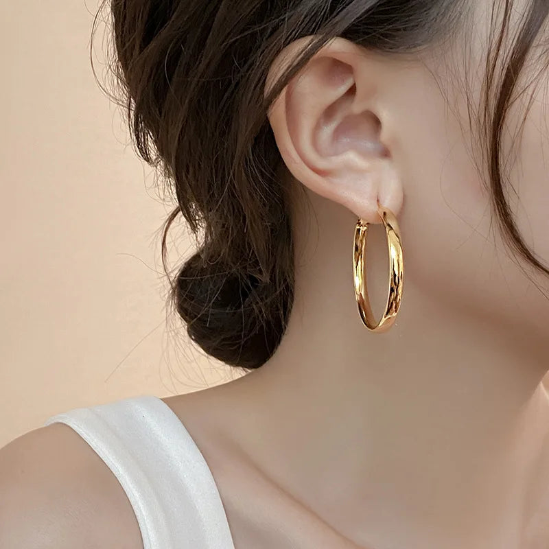 Elegant Retro Thick Round Circle Earrings for Women Simple Metal  Big Hoop Earrings Wedding Engagement Aesthetic Jewelry