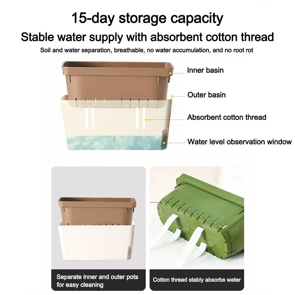 Modern Stylish Double Layer Flower Pot Rectangular Indoor Flower Planter Box Self Watering Plant Pot Hydroponics Planter