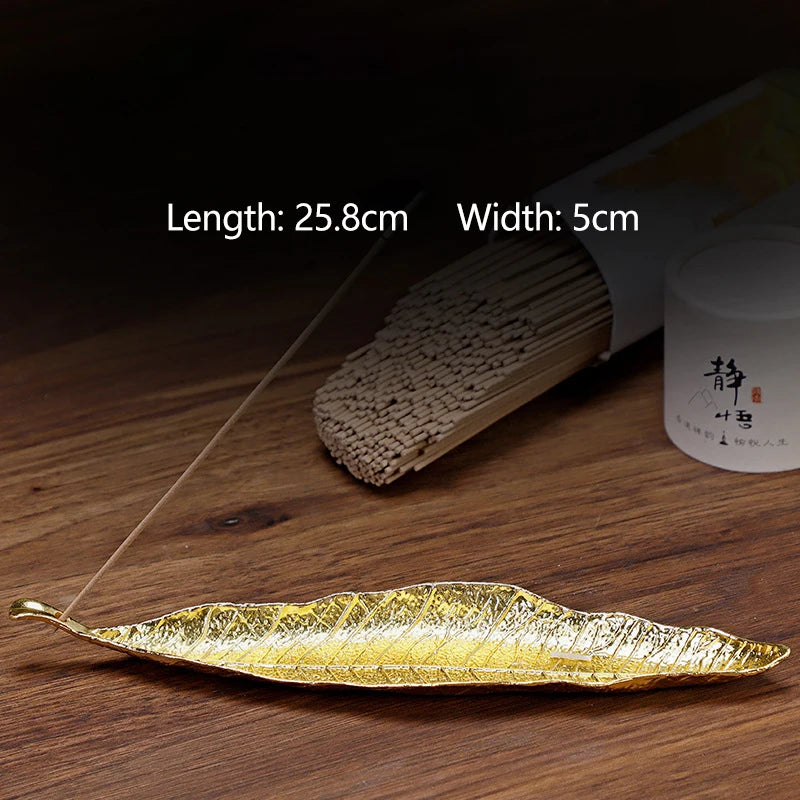 Golden Leaf Flower Pear Wood Lotus Flower Stick Incense Burner Creative Crafts Decoration Incense Holder Office Tea Ceremony