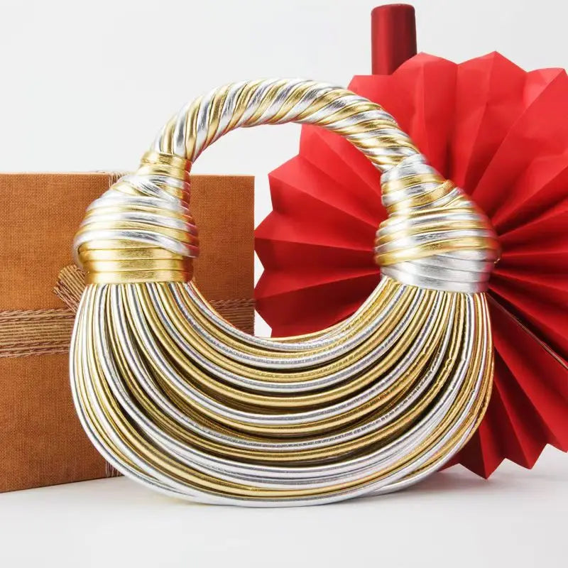 Handbags for Women 2026 New Gold Luxury Designer Brand Handwoven Noodle Bags Rope Knotted Pulled Hobo Silver Evening Clutch Chic