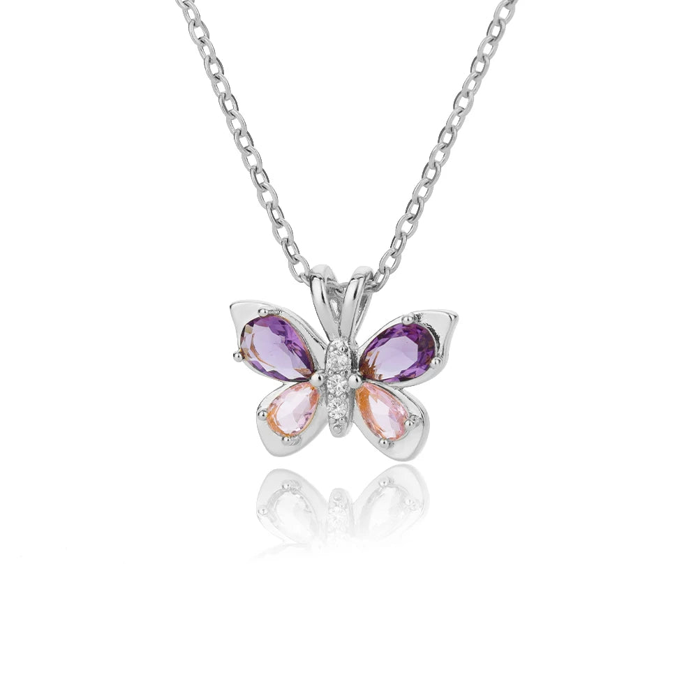 Cute Butterfly Necklace For Women Stainless Steel Crystal Purple Zircon Aesthetic Necklaces Charms Collar Choker Party Jewelry