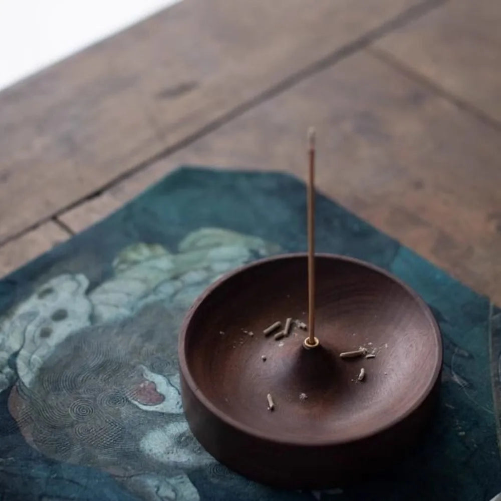 Solid Wood Incense Burner Handmade Tea Ceremony Round Incense Stick Indoor Incense Tray Multi Hole Home Ornament Decor Holder