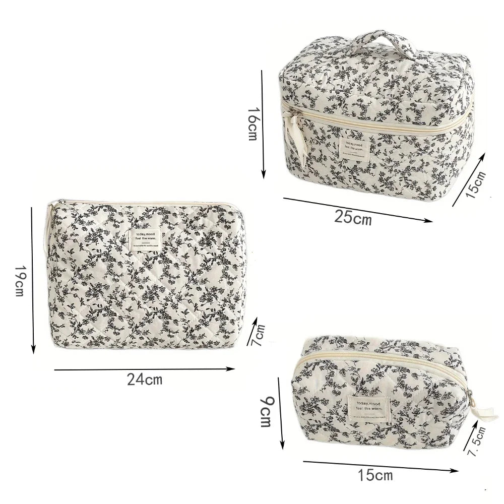Fashion Ins Black Flower Women Quilting Bags Handbag Travel Organizer Cosmetic Makeup Storage Pouch Portable Zipper Tote Bag