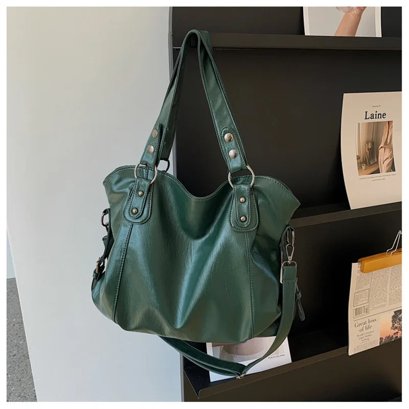 Big Black Shoulder Bags for Women Large Hobo Shopper Bag Solid Color Quality Soft Leather Crossbody Handbag Lady Travel Tote Bag