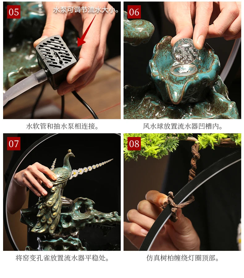 Chinese-style flowing water ornaments landscape fish tank living room small fountain waterfall creative home decoration
