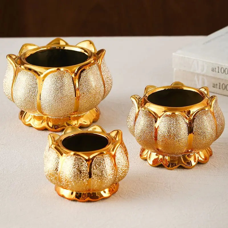 Buddhism Incense Burner Golden Ceramic Incense Sticks Holder Religious Items Lotus Decoration 4" 5" 6" 7" 8"
