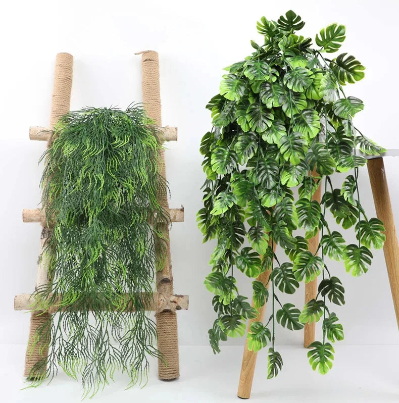 Persian fern Leaves Vines Home Room Decor Hanging Artificial Plant Plastic Leaf Grass Wedding Party Wall Balcony Decoration