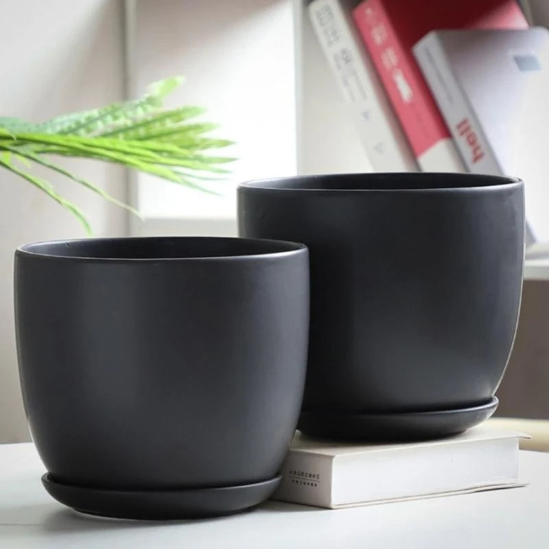 Classical Black Flower Pot For Indoor And Outdoor Plant Lovers Desktop Ornament
